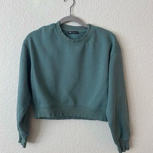 Zara Cropped Crewneck Sweatshirt in Teal